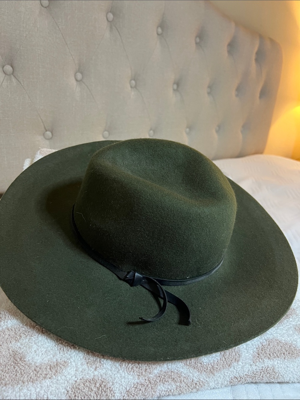 Olive Green Wool Rancher Hat | Adjustable One Size | Wide Brim Boutique Style